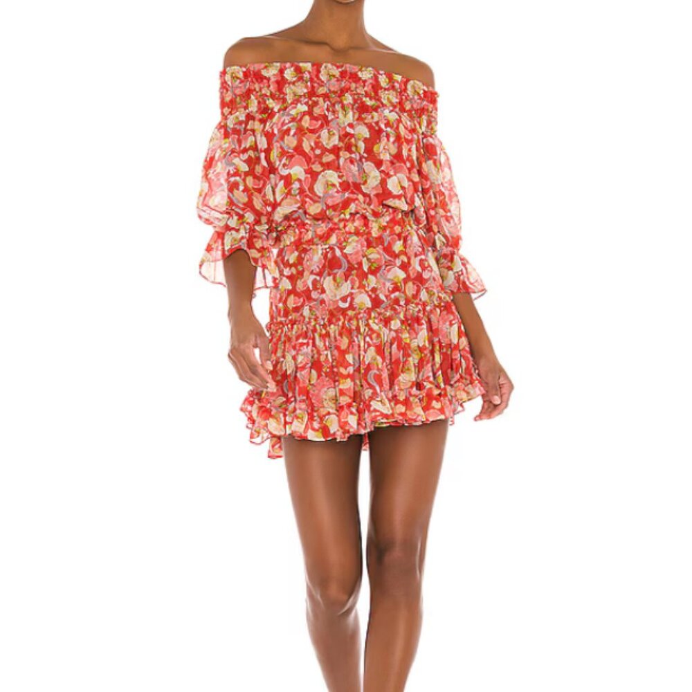 Misa Los Angeles Red Floral Off-Shoulder Mini Dress